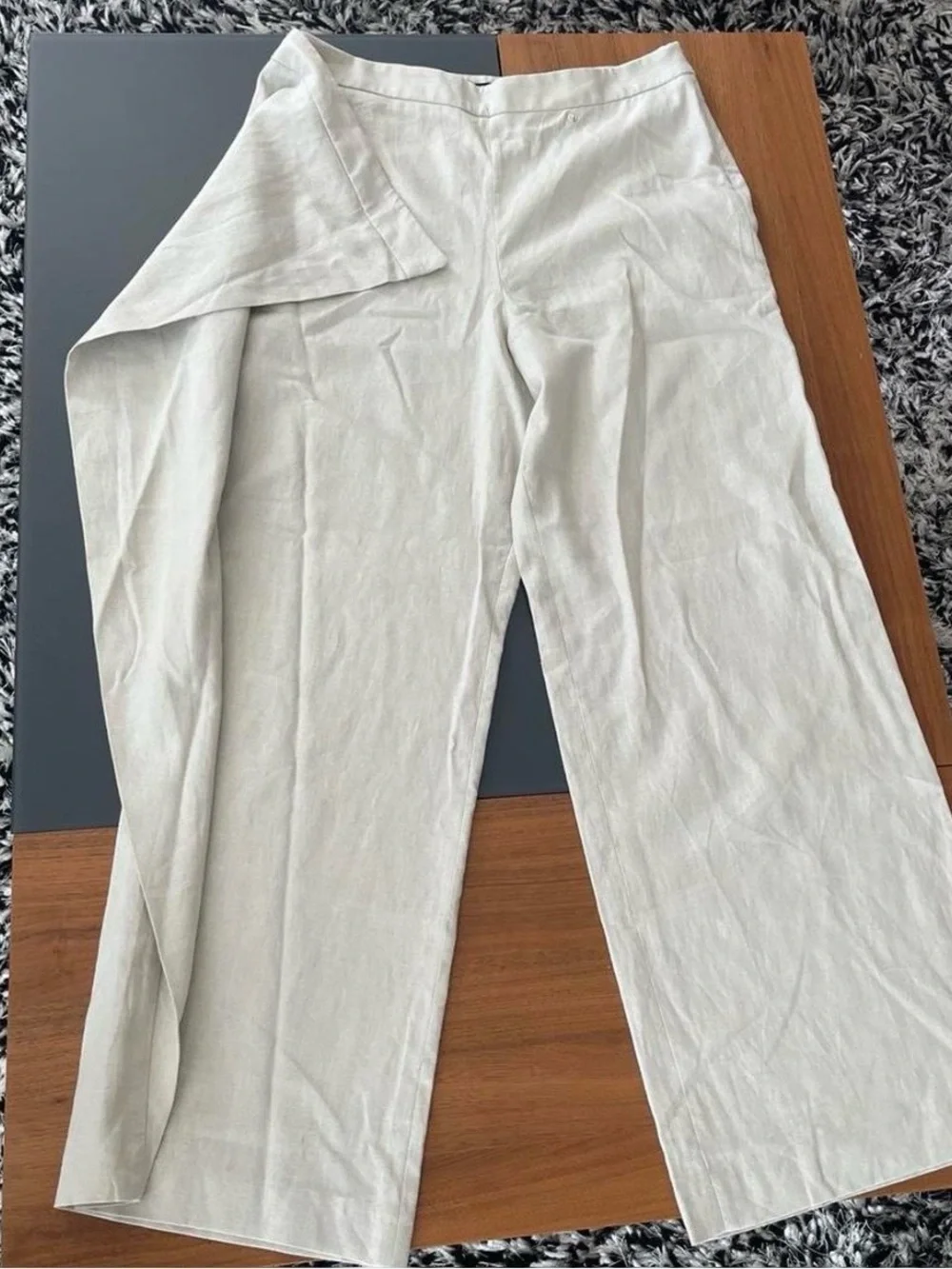 Zara Pareo Wrap-Front Wide Leg Linen Pants in Light Beige